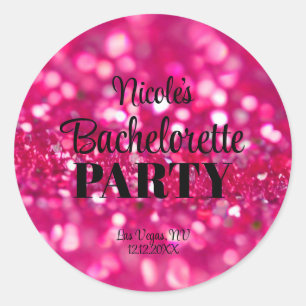 Heet Roze Glitter Moderne Glam Bachelorette Feest Ronde Sticker