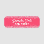 Heet Roze Glitter Nail Artist Salon Naamplaatje (Voorkant)