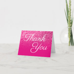 Heet Roze Glitter Ombre Elegante Calligrafie Bedankkaart