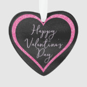 Heet Roze Glitter op Zwarte Romantische Valentijns Ornament (voorkant)