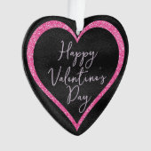 Heet Roze Glitter op Zwarte Romantische Valentijns Ornament (voorkant)