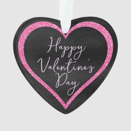 Heet Roze Glitter op Zwarte Romantische Valentijns Ornament (achterkant)
