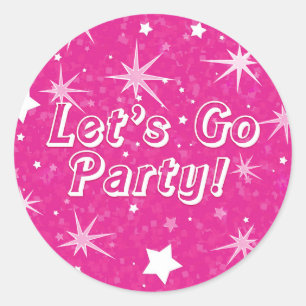 Heet Roze Glitter Sterren Laten we naar het Feest Ronde Sticker