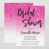 Heet Roze Glitter Witte Gradiënt Bruidsfeest Kaart (Voorkant / Achterkant)