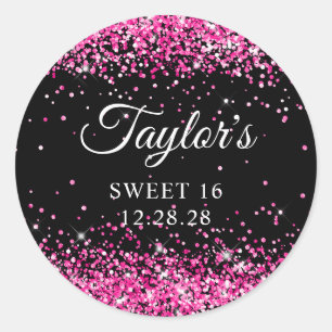 Heet Roze Glitter Zwart Zoet 16 Ronde Sticker
