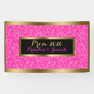 Heet Roze Glitterpatroon met Goud Spandoek
