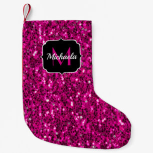 Heet roze glitters namaak glinsterend monogram kleine kerstsok