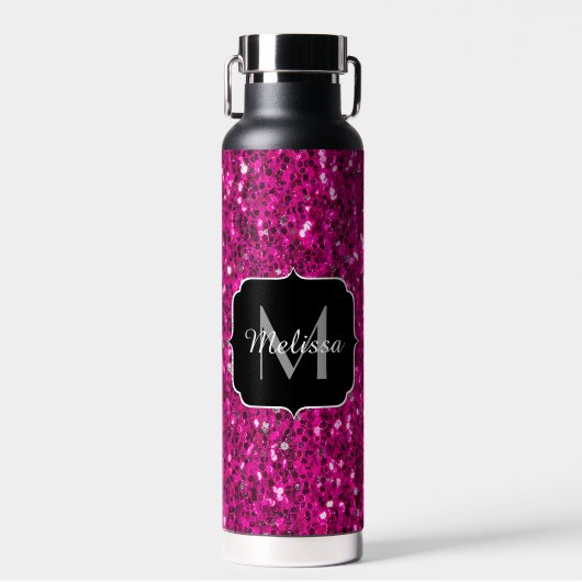 Heet roze glitters nep glitters Monogram Waterfles (Voorkant)