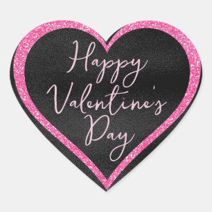 Heet Roze Glitters op Zwarte Valentijnsdag Hart Sticker