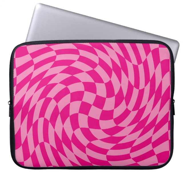 Heet roze golvend dambord laptop sleeve (Voorkant)