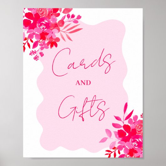 Heet roze golvend rood roze bloemenkaarten geschen poster (Voorkant)