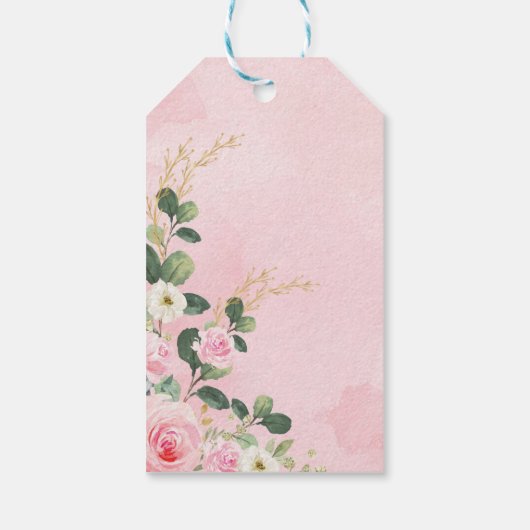 Heet roze goud bloemengroen olifant Baby shower Cadeaulabel (Achterkant)
