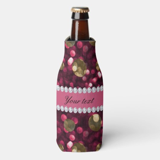 Heet Roze Goud Bokeh Faux Diamonds Gepersonaliseer Flesjeskoeler (Fles Voorkant)