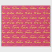 Heet Roze Goud Vrolijk Kerstmis Script Patroon Cadeaupapier (Vlak)