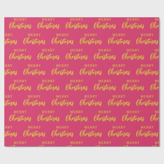 Heet Roze Goud Vrolijk Kerstmis Script Patroon Cadeaupapier (Vlak)