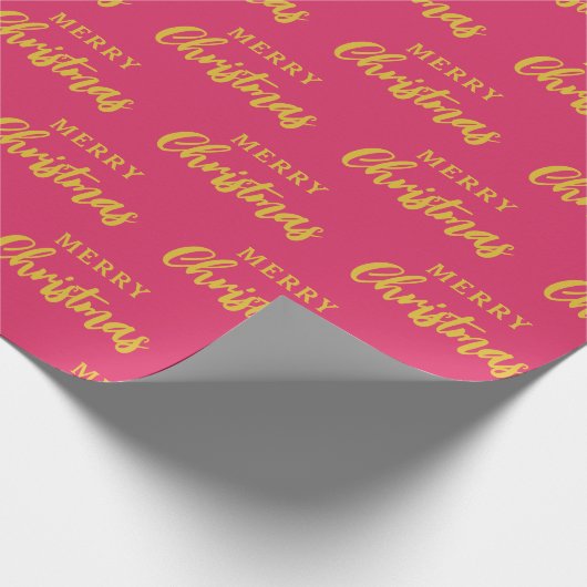 Heet Roze Goud Vrolijk Kerstmis Script Patroon Cadeaupapier (Hoek)
