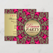 Heet roze gouden exotische decoratieve dinerfeest kaart (Voorkant / Achterkant)