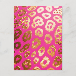 Heet Roze Gouden Luipaardprint Glamour Briefkaart