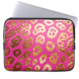 Heet Roze Gouden Luipaardprint Glamour Laptop Sleeve