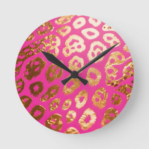 Heet Roze Gouden Luipaardprint Glamour Ronde Klok