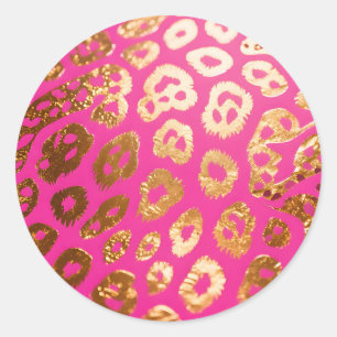 Heet Roze Gouden Luipaardprint Glamour Ronde Sticker