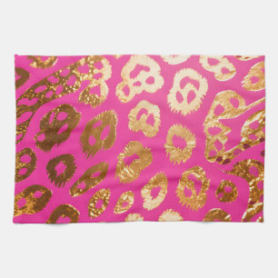 Heet Roze Gouden Luipaardprint Glamour Theedoek