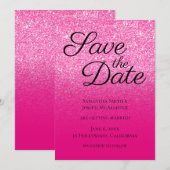 Heet Roze Gradiënt Glitters Save The Date (Voorkant / Achterkant)