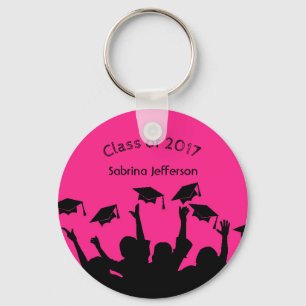 Heet roze gradkap en Pet-messing Sleutelhanger