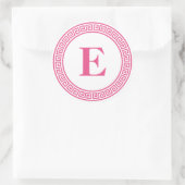 Heet Roze Grieks Sleutel Grens Monogram Briefpapie Ronde Sticker (Tas)