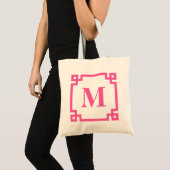 Heet Roze Griekse Sleutel Border Custom Monogram Z Tote Bag (Voorkant (product))