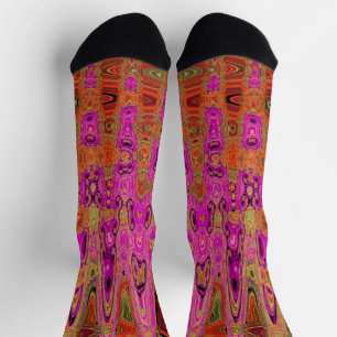 Heet Roze Groovy Abstract Retro Atoomgolven Sokken