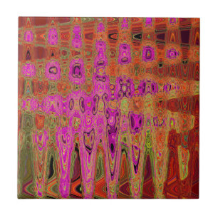 Heet Roze Groovy Abstract Retro Atoomgolven Tegeltje