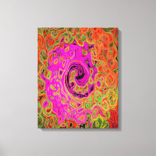 Heet Roze Groovy Abstract Retro Vloeibare Draaikol Canvas Afdruk