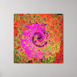 Heet Roze Groovy Abstract Retro Vloeibare Draaikol Canvas Afdruk