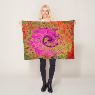 Heet Roze Groovy Abstract Retro Vloeibare Draaikol Fleece Deken