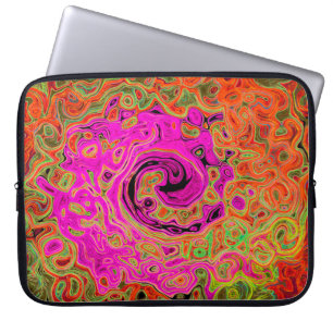Heet Roze Groovy Abstract Retro Vloeibare Draaikol Laptop Sleeve