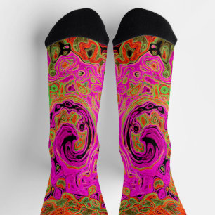 Heet roze groovy abstract retro vloeibare wervelin sokken