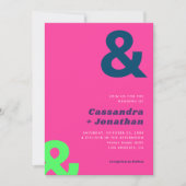 Heet Roze Groovy Retro | Vet Ampersand Bruiloft Kaart (Voorkant)