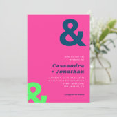 Heet Roze Groovy Retro | Vet Ampersand Bruiloft Kaart (Staand voorkant)