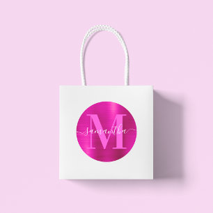 Heet Roze Handtekening Monogram Folie Ronde Sticker