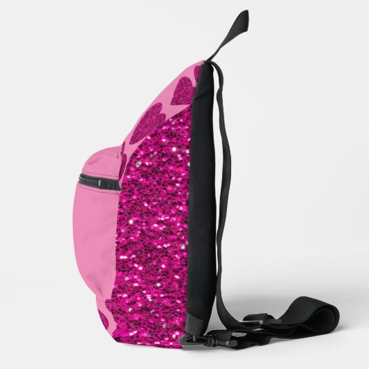 Heet roze hart glitter sparkle patroon Custom Name Sling Bag (Rechts)