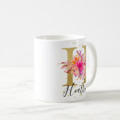 Heet Roze Helder Bloemen Letter H Monogram Koffiemok (Voorkant rechts)