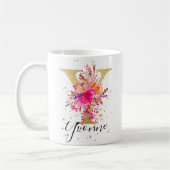 Heet Roze Helder Bloemen Letter Y Monogram Koffiemok (Links)