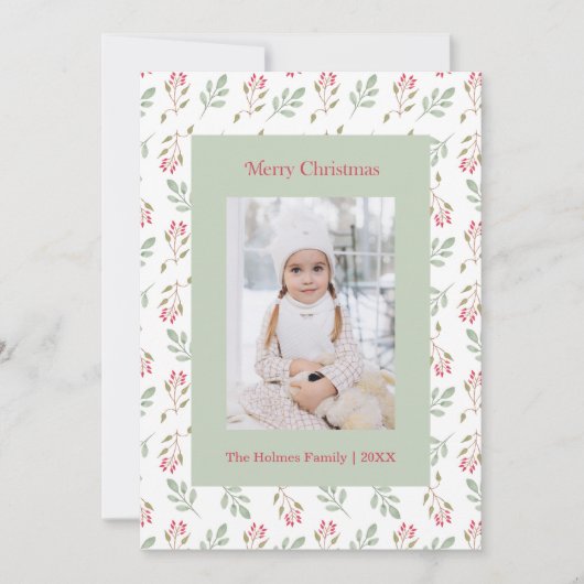 Heet Roze Holly Berry en Eucalyptus Kerst Kaart (Voorkant)