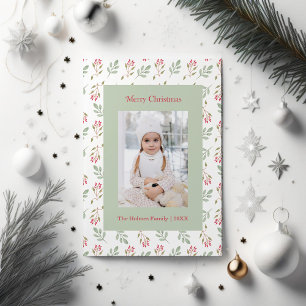 Heet Roze Holly Berry en Eucalyptus Kerst Kaart