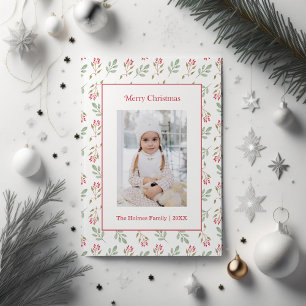 Heet Roze Holly Berry en Eucalyptus Kerst Kaart