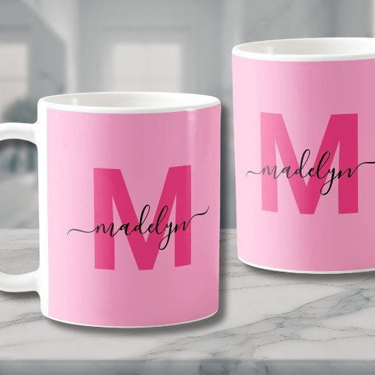 Heet Roze Initiële Naam Monogram Koffiemok