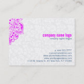 Heet Roze Kant & Omkeerbare Zwart & Wit Damasks Visitekaartje (Achterkant)