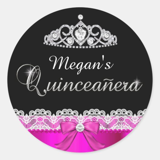 Heet Roze Kant & Tiara Quinceanera Sticker (Voorkant)