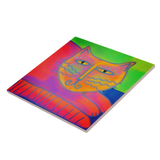 Heet Roze Kat Abstract Digitaal Schilderen Tegeltje (Zijkant)